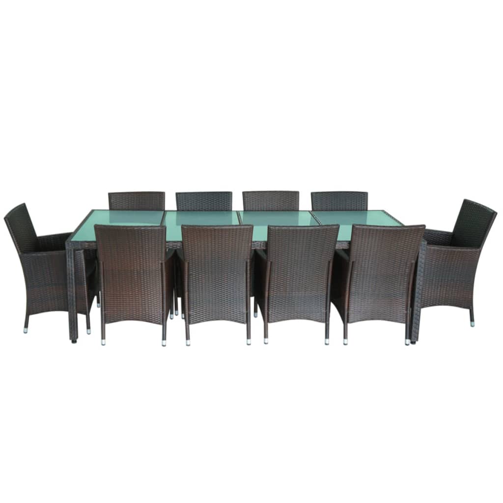 11 Pcs conjunto jantar exterior com almofadões vime PE castanho