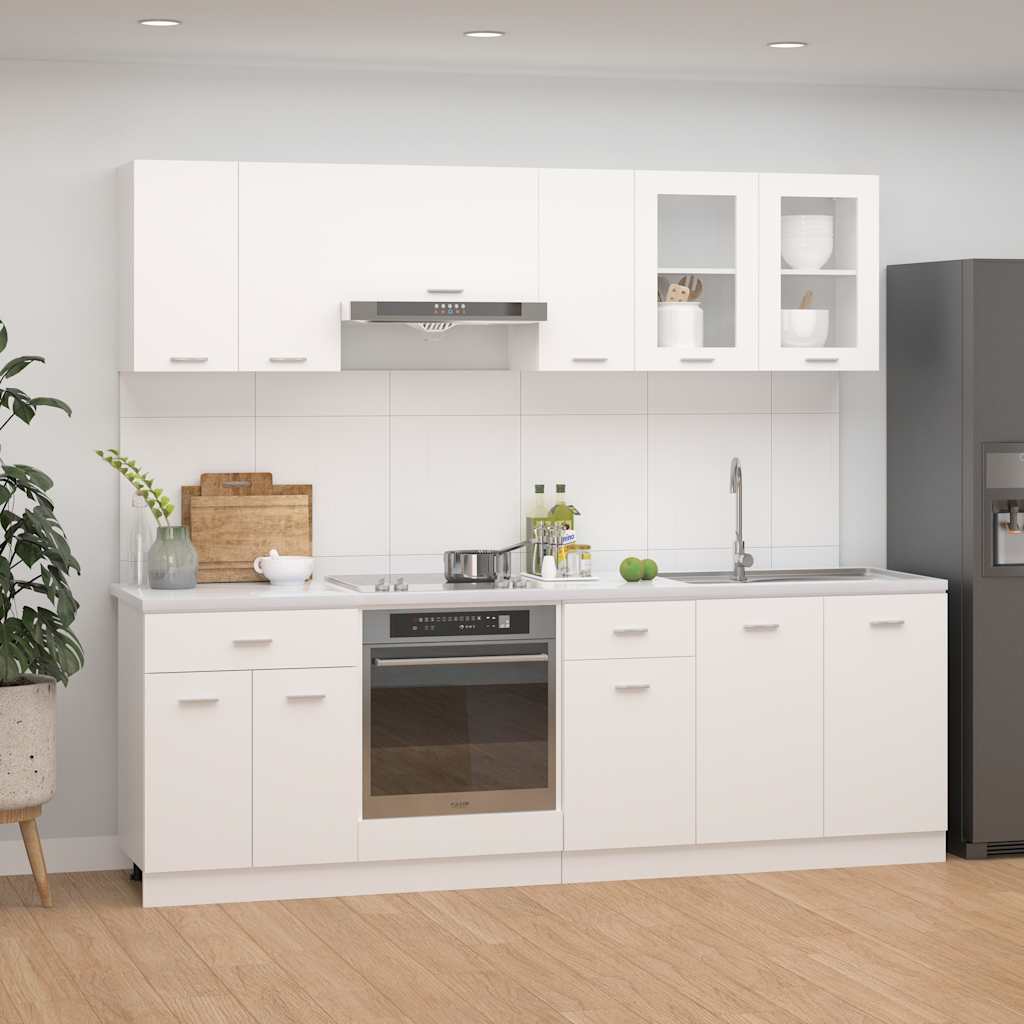 8 Pcs conjunto armários de cozinha derivados de madeira lyon branco