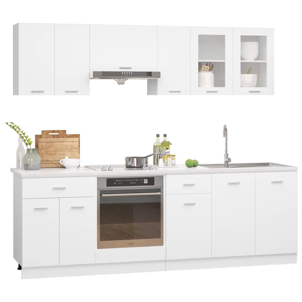 8 Pcs conjunto armários de cozinha derivados de madeira lyon branco