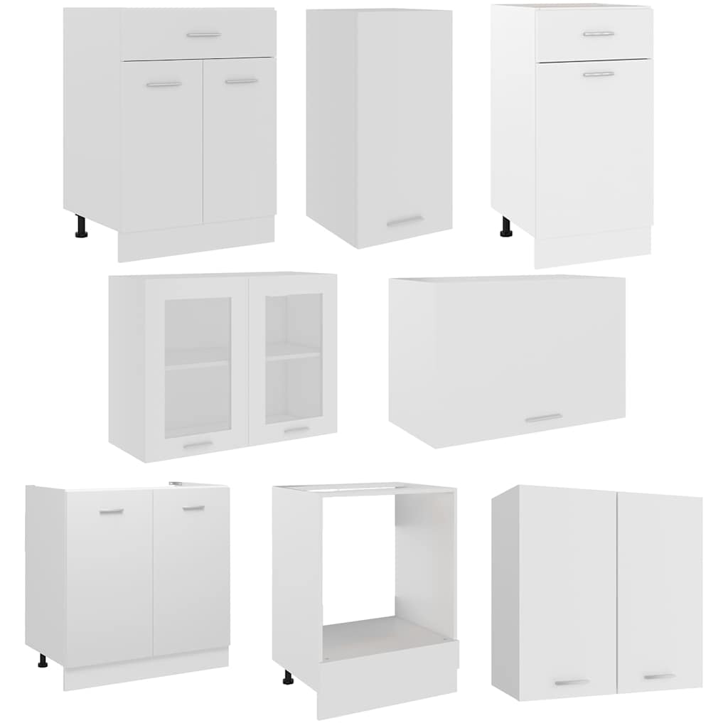 8 Pcs conjunto armários de cozinha derivados de madeira lyon branco