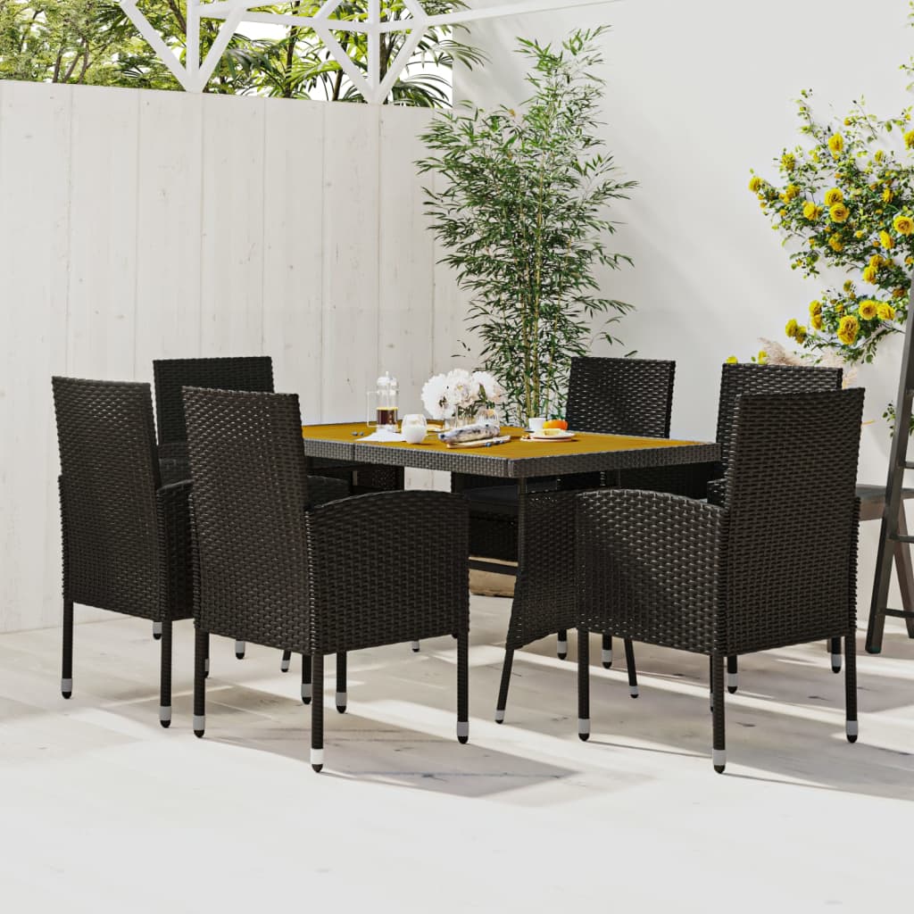 7 Pcs conjunto de jantar p/ exterior vime PE preto