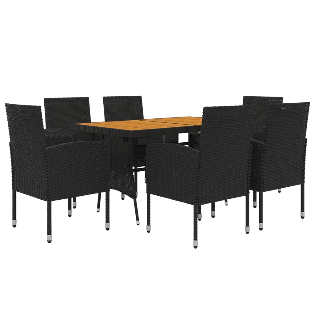 7 Pcs conjunto de jantar p/ exterior vime PE preto