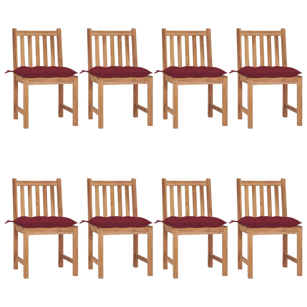 Cadeiras de jardim 8 pcs c/ almofadões madeira de teca maciça