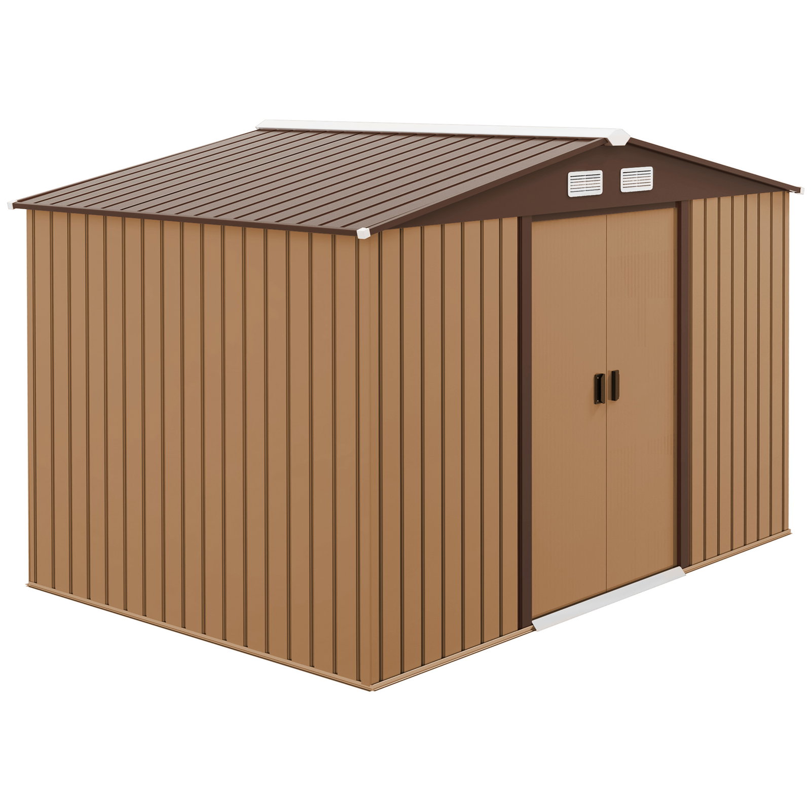 Abrigo de jardim exterior 4,83m² 277x195x192cm abrigo e jardim metálico para armazenamento de ferramentas com base incluída e 4 janelas marrom