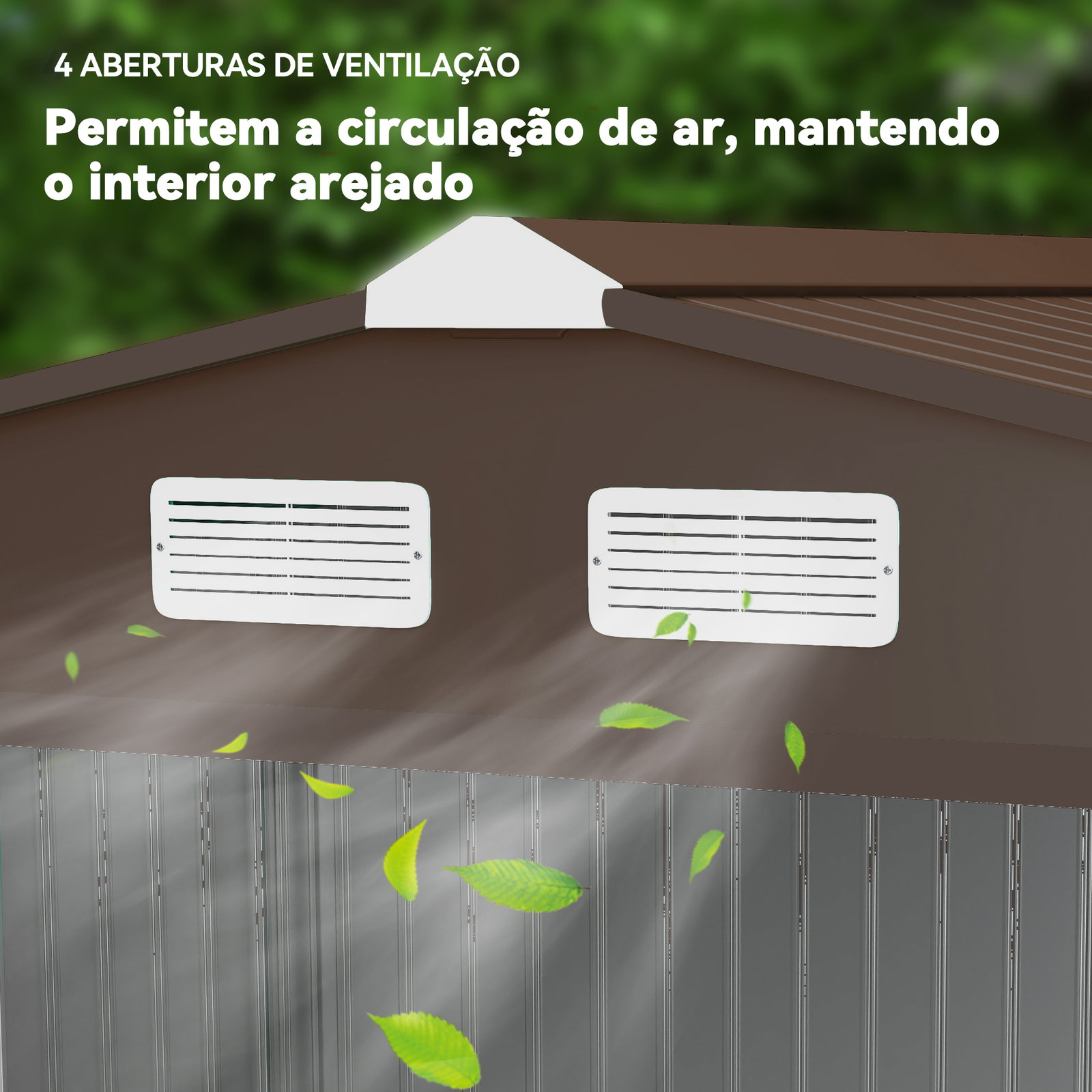 Abrigo de jardim exterior 4,83m² 277x195x192cm abrigo e jardim metálico para armazenamento de ferramentas com base incluída e 4 janelas marrom