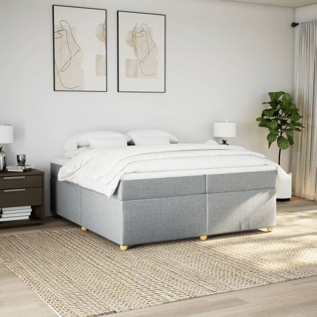 Cama com molas/colchão 200x200 cm tecido cinza-claro