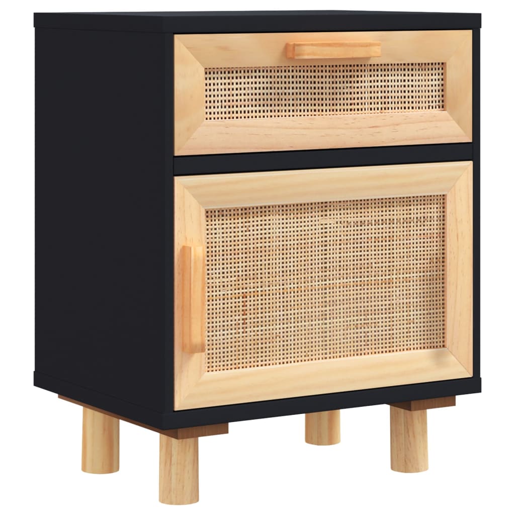 Mesas de cabeceira 2 pcs pinho maciço e vime natural preto
