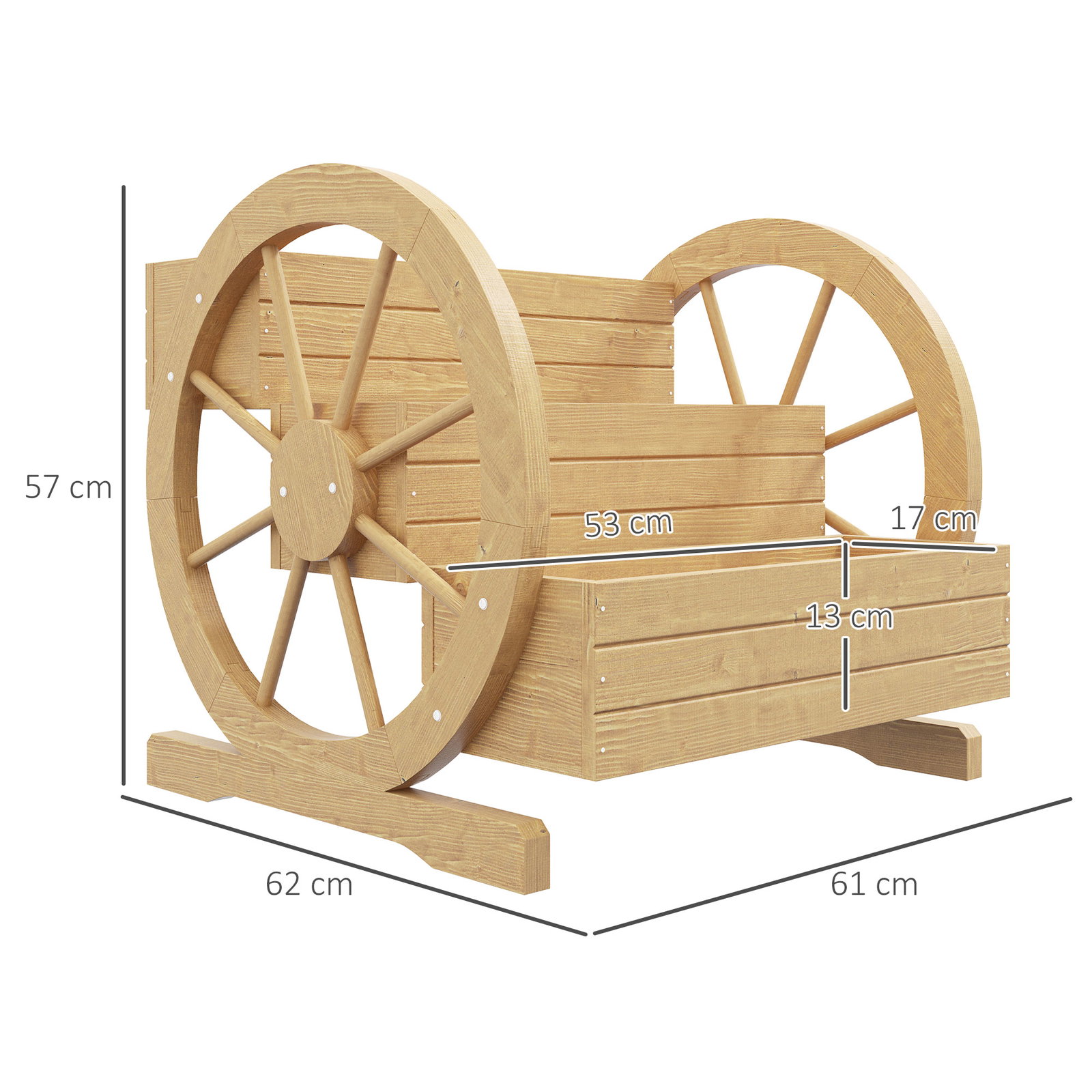 Floreira de madeira com 3 níveis para exterior design em escada com rodas e orifícios de drenagem 61x62x57 cm madeira