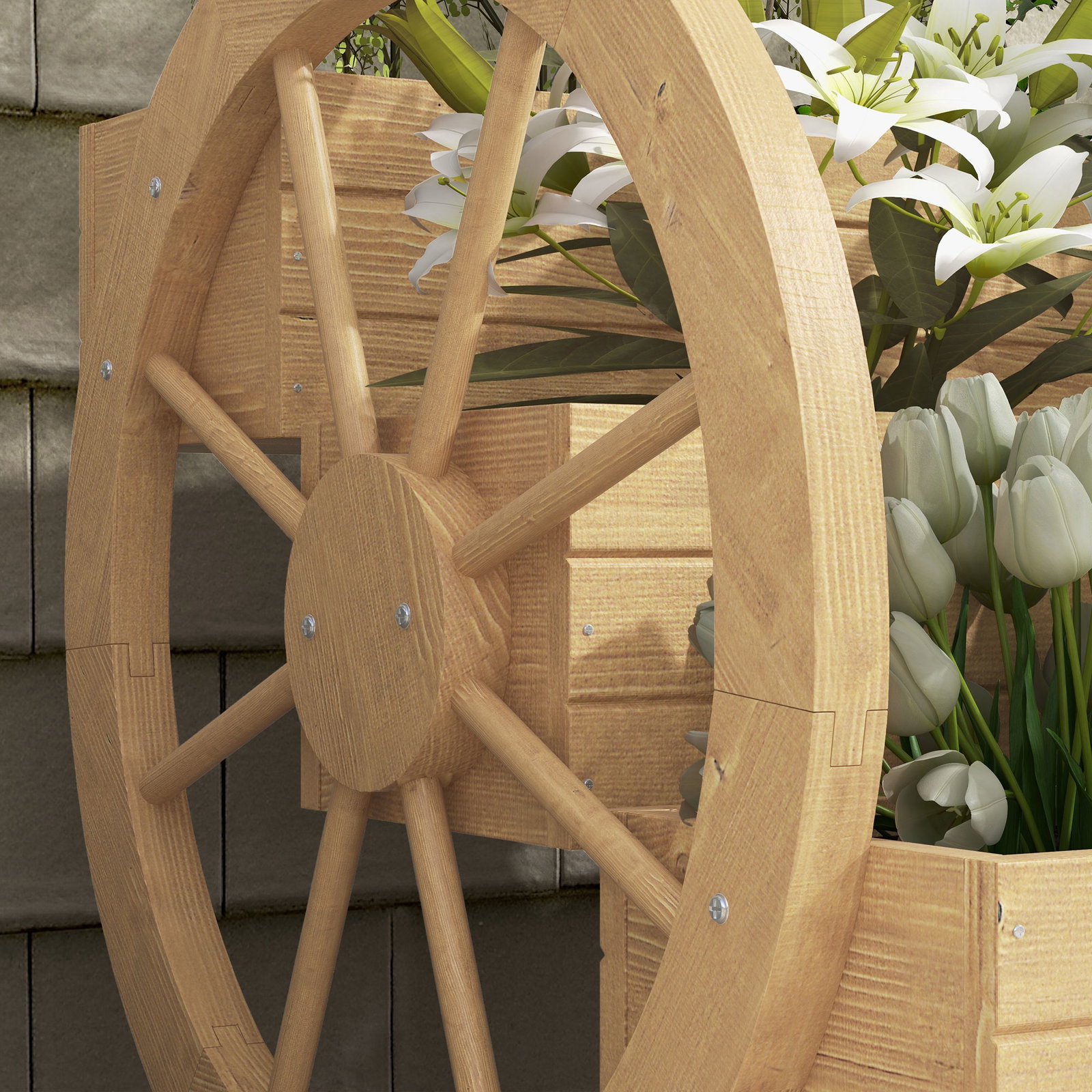 Floreira de madeira com 3 níveis para exterior design em escada com rodas e orifícios de drenagem 61x62x57 cm madeira