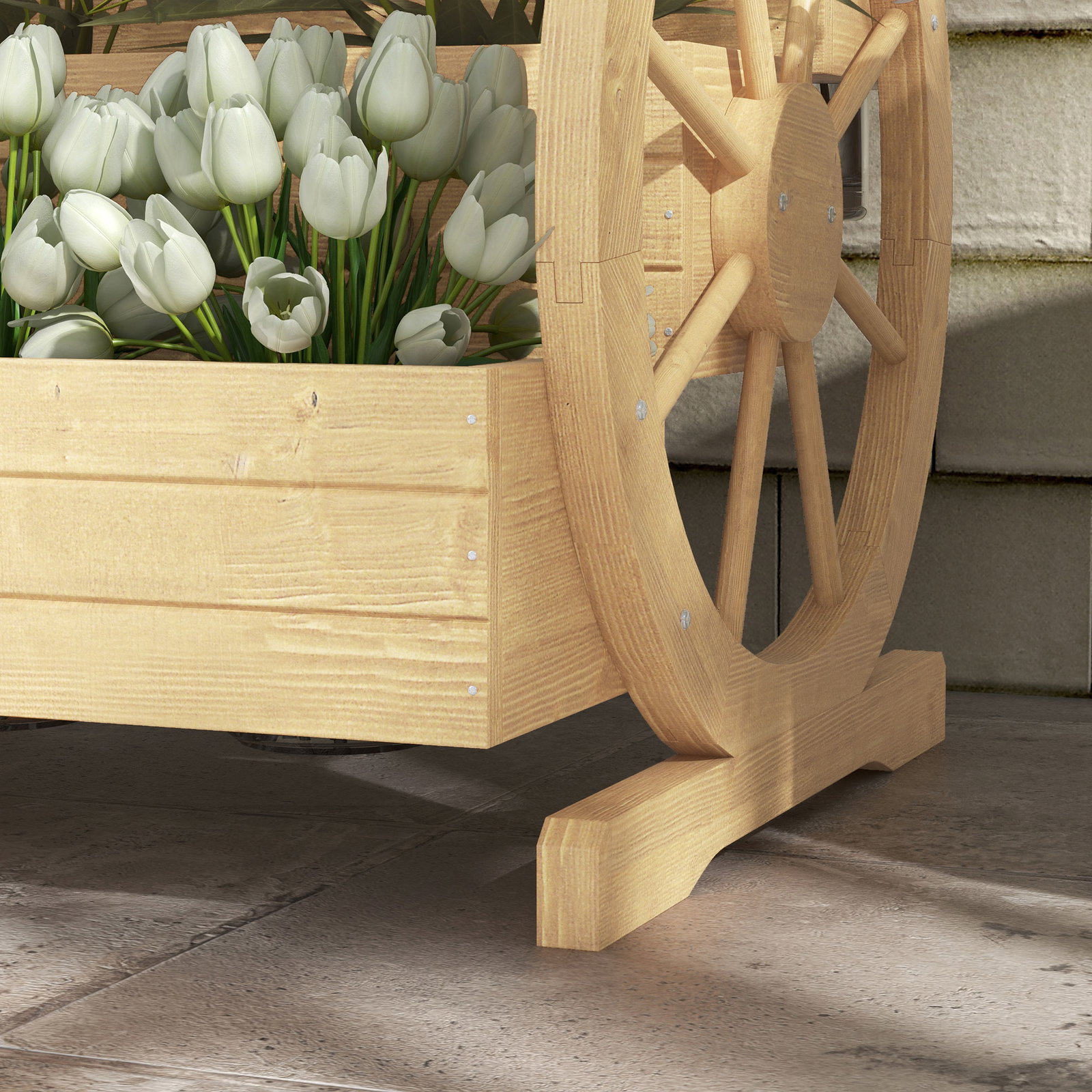 Floreira de madeira com 3 níveis para exterior design em escada com rodas e orifícios de drenagem 61x62x57 cm madeira
