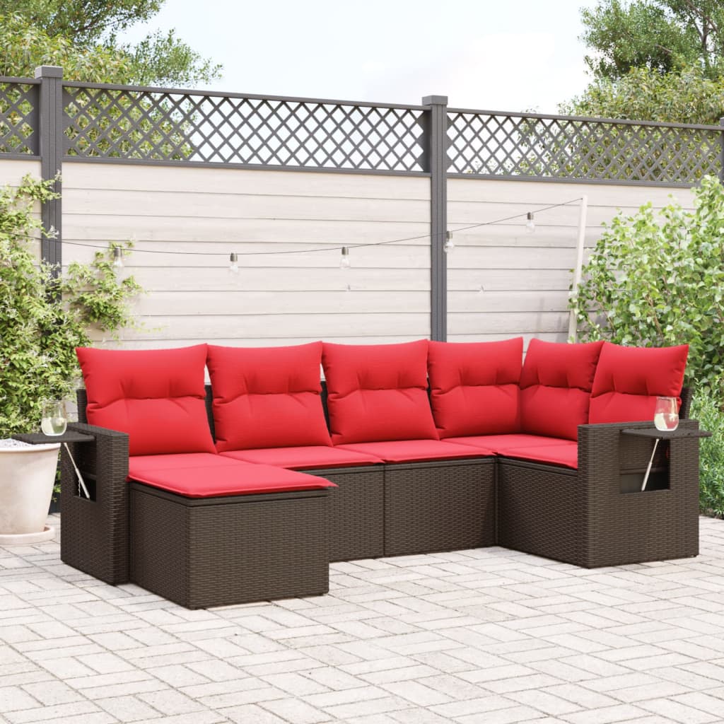 Conjunto de sofá de jardim com 6 peças e almofadas em rattan sintético marrom