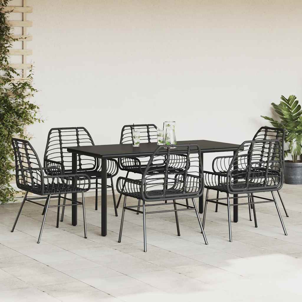 Conjunto de jantar jardim 7 peças vidro vime PE preto