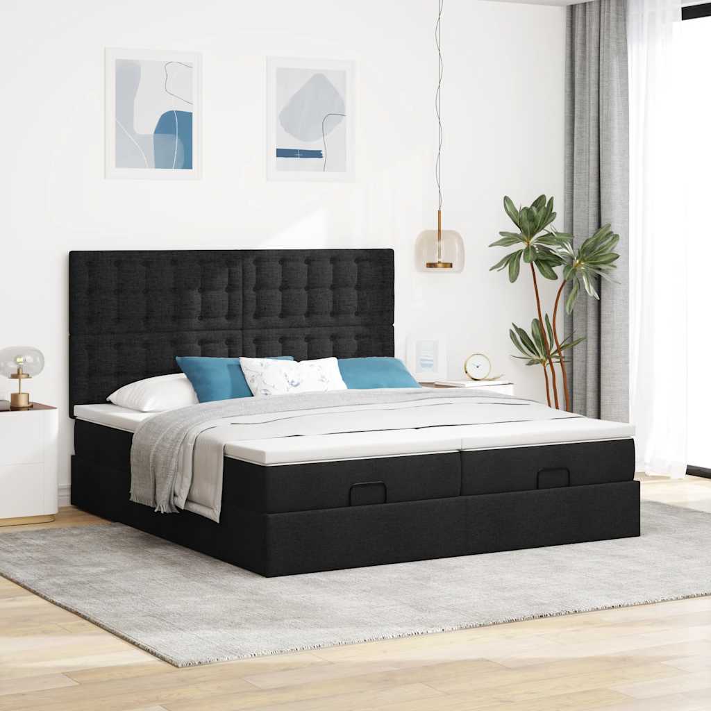 63 / 5,000Vidaxl estrutura de cama otomana com colchões tecido preto