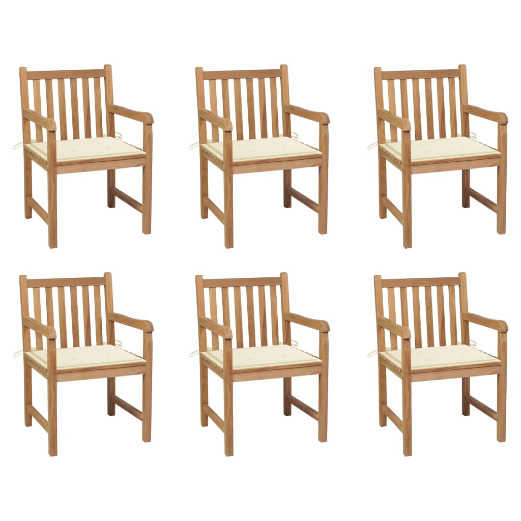 Cadeiras de jardim c/ almofadões cor creme 6 pcs teca maciça