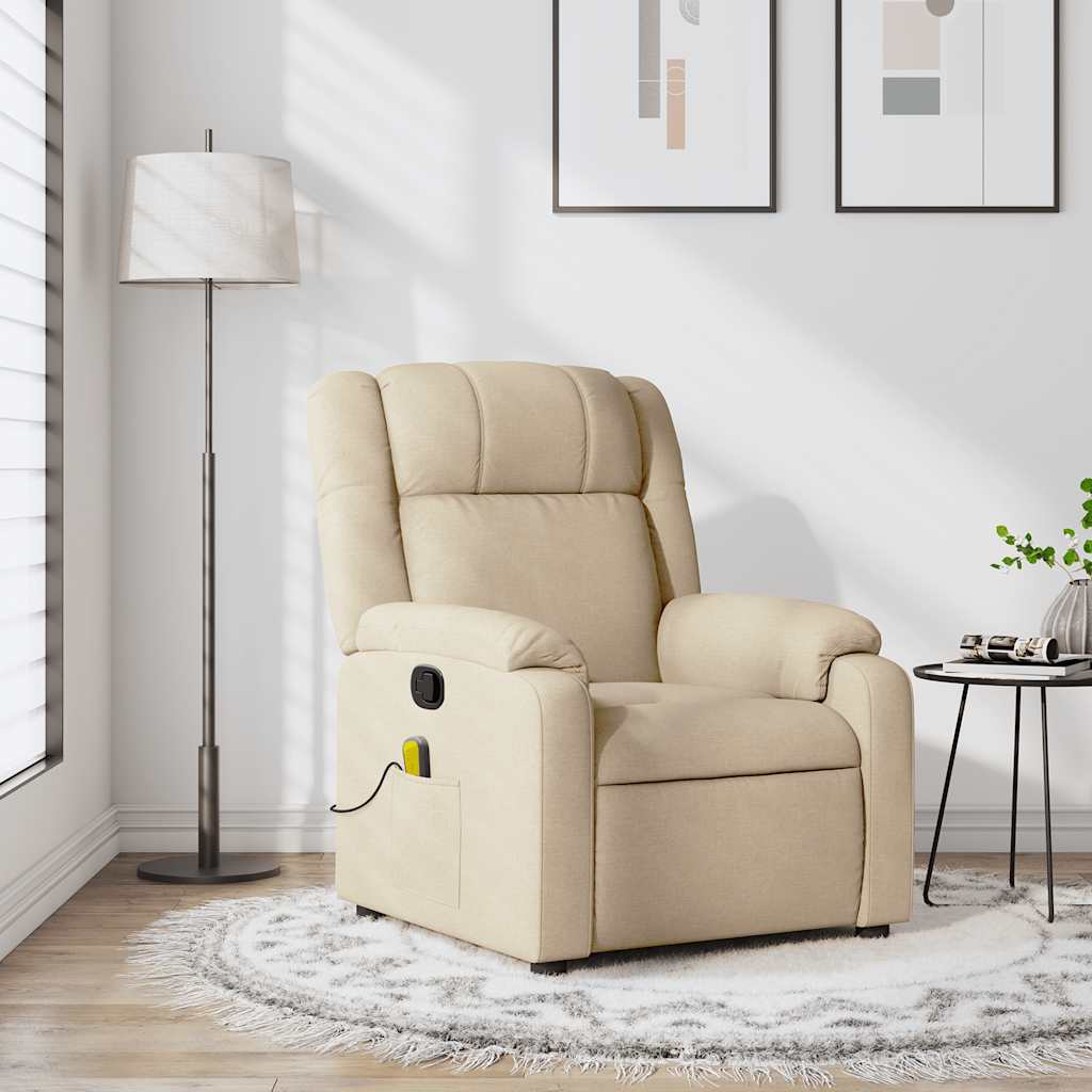 Poltrona de massagem reclinável em tecido creme