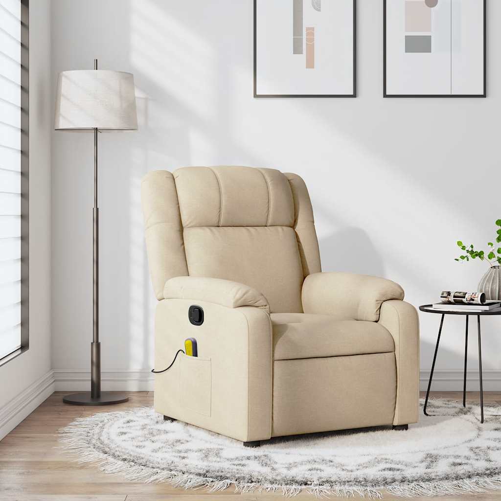 Poltrona de massagem reclinável em tecido creme