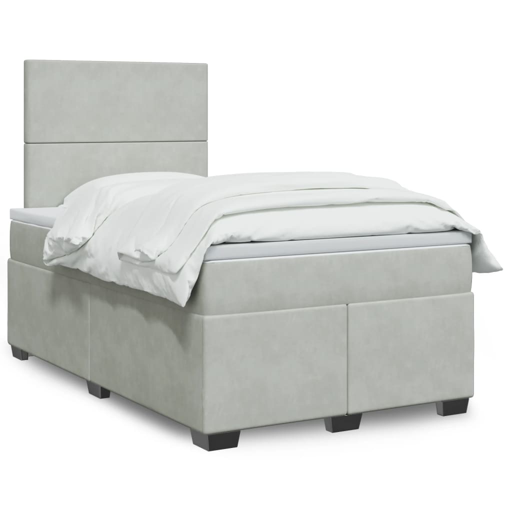 Cama boxspring c/ colchão 120x200 cm veludo cinzento-claro