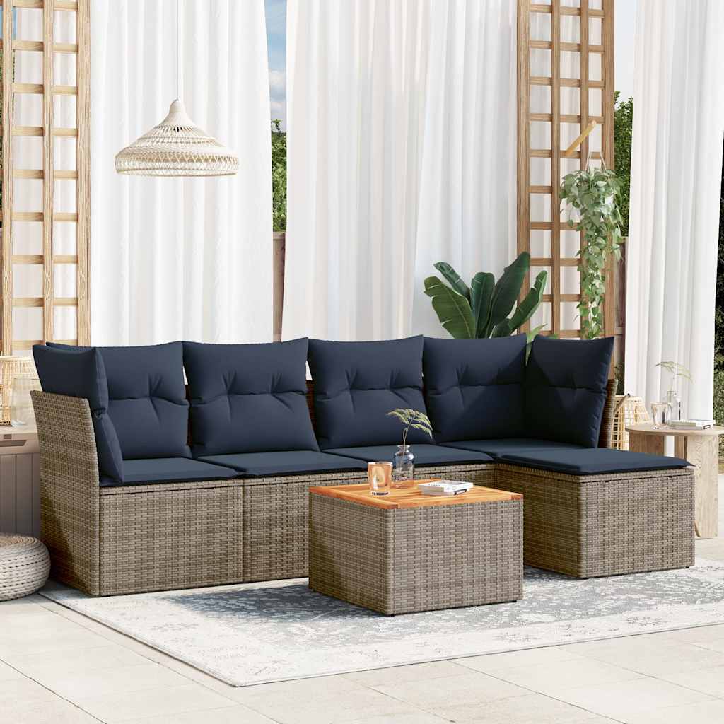 Conjunto de sofá de jardim com 6 peças e almofadas em rattan sintético cinza