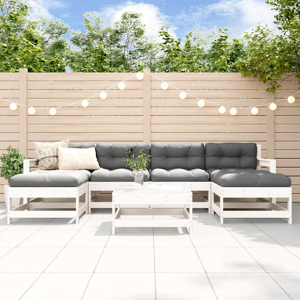 7 Pcs conjunto lounge de jardim pinho maciço branco