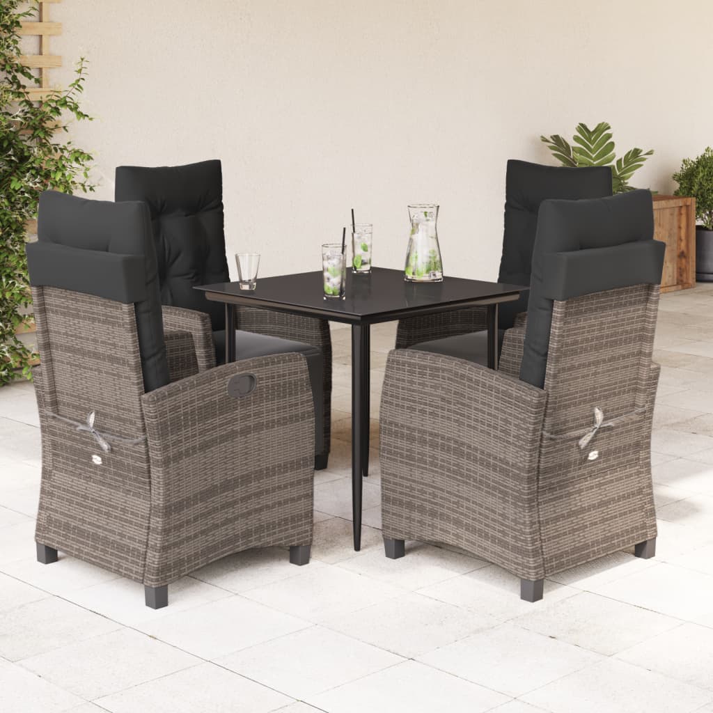 5 Pcs conjunto de jantar p/ jardim c/ almofadões vime PE cinza