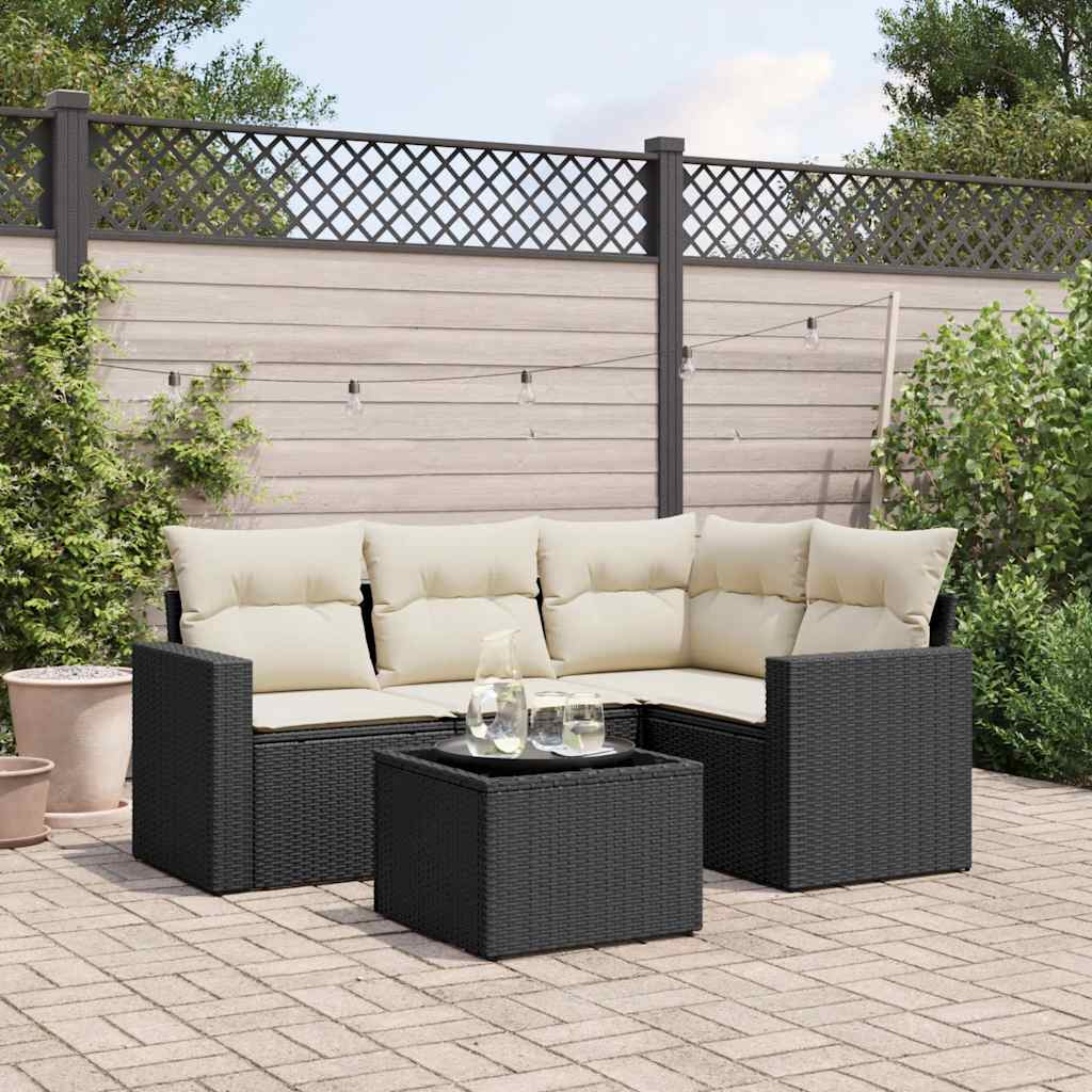5 Pcs conjunto sofás de jardim com almofadões vime PE preto