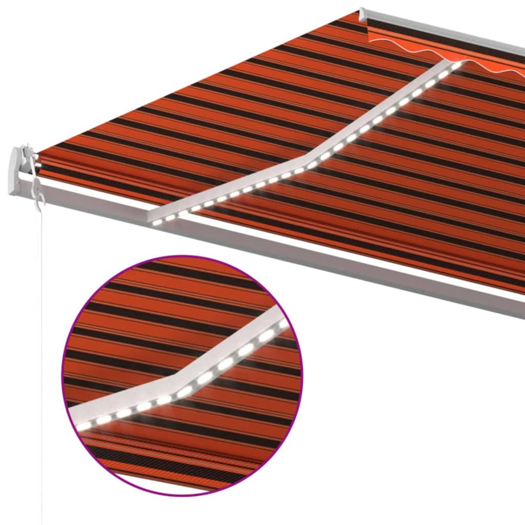 Toldo autom. LED e sensor de vento 600x300 cm laranja/castanho