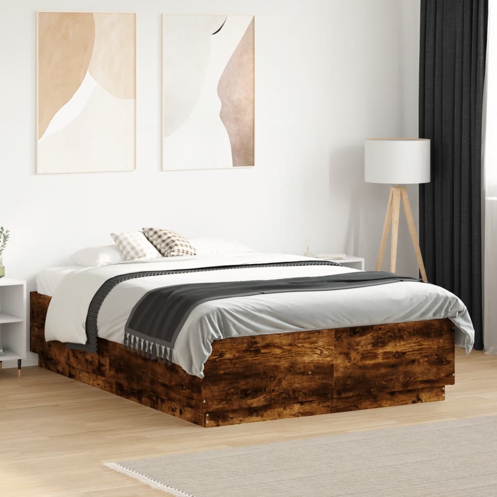 Estrutura de cama 135x190 cm derivados madeira carvalho fumado