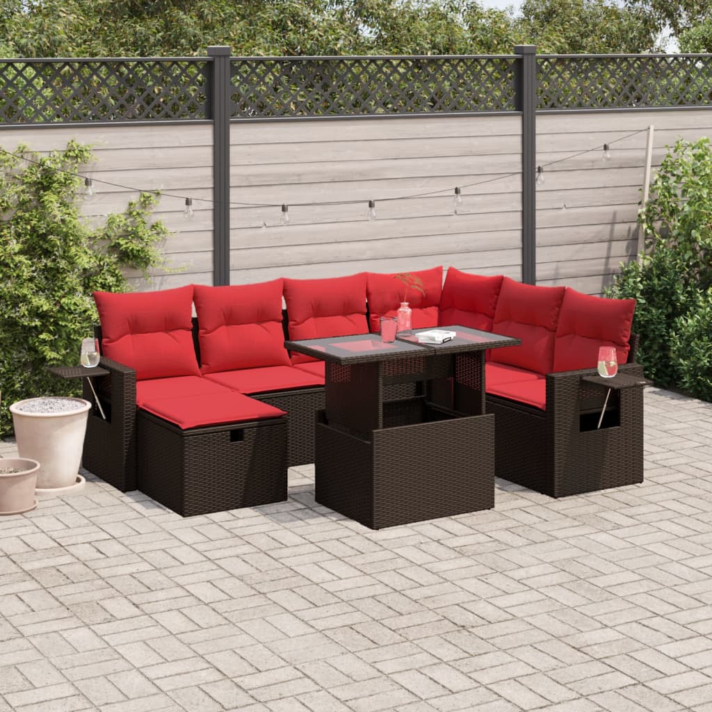 Conjunto de sofá de jardim com 8 peças e almofadas em rattan sintético marrom