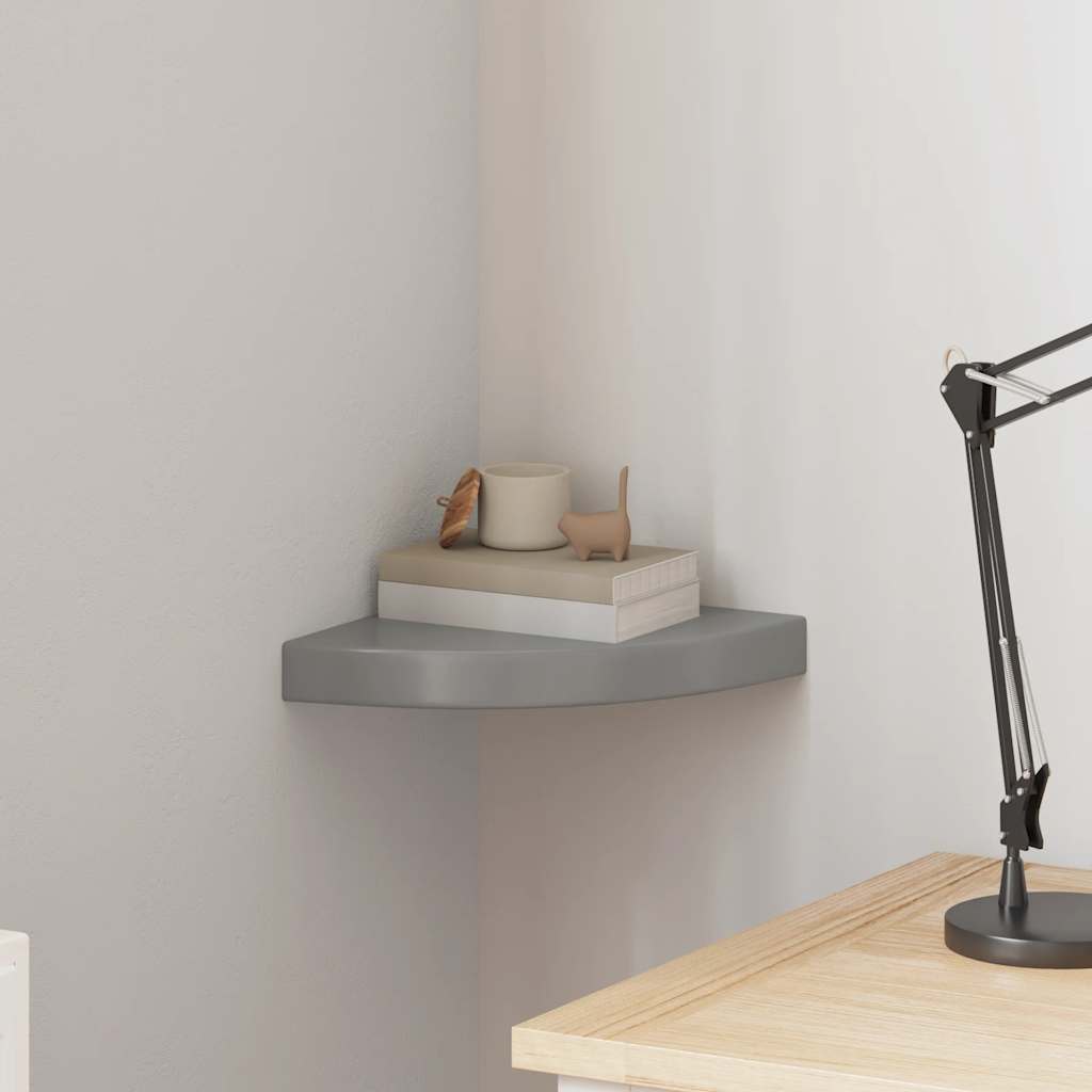Prateleira de canto suspensa 25x25x3,8 cm MDF cinza brilhante
