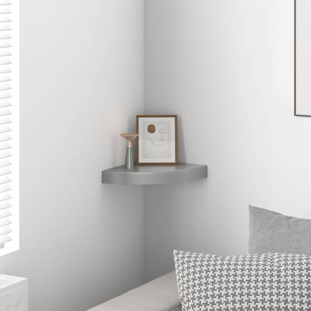 Prateleira de canto suspensa 25x25x3,8 cm MDF cinza brilhante