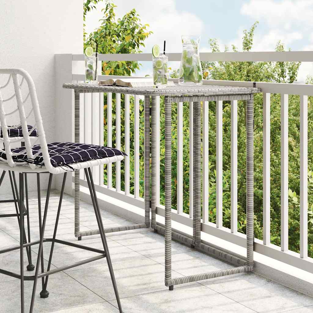 Mesa de jardim dobrável 90x51x75 cm vime PE cinzento