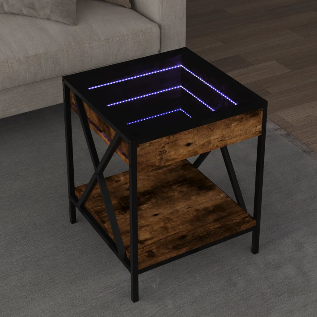 Mesa de centro luzes LED infinity 40x40x49 cm carvalho fumado
