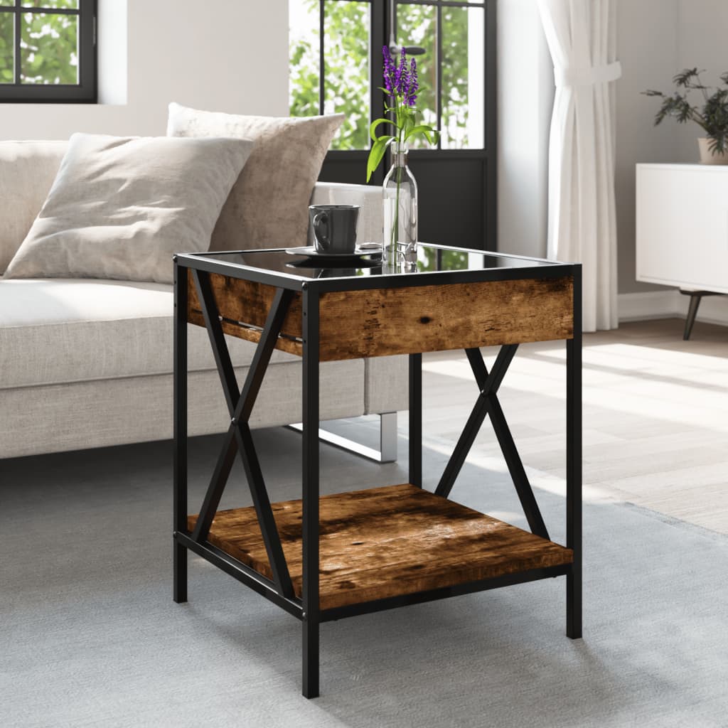 Mesa de centro luzes LED infinity 40x40x49 cm carvalho fumado