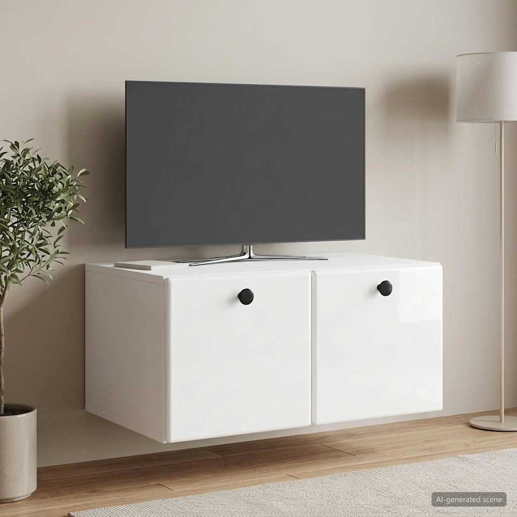 Gabinete de TV de parede 59,5 x 41 x 30 cm branco brilhante