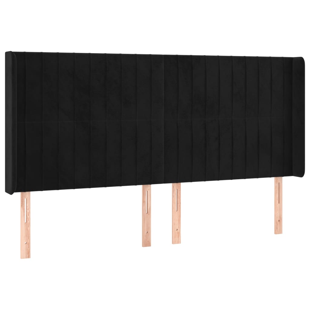 Cabeceira de cama c/ luzes LED veludo 203x16x118/128 cm preto