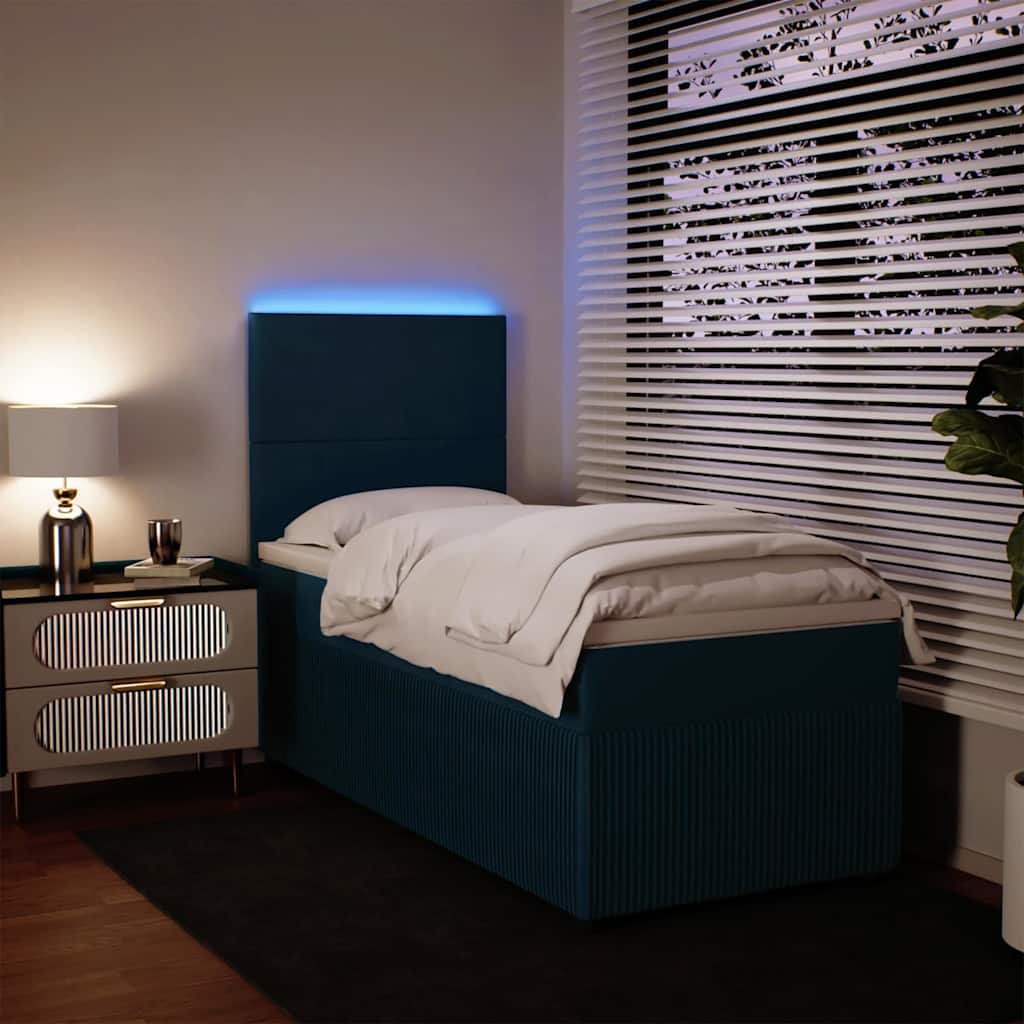 Cama boxspring com colchão 100x200 cm veludo azul