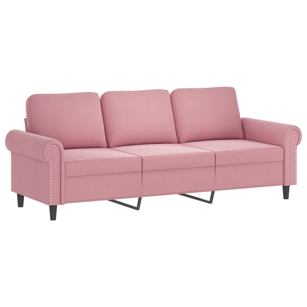 Sofá de 3 lugares com apoio de pés 180 cm veludo rosa