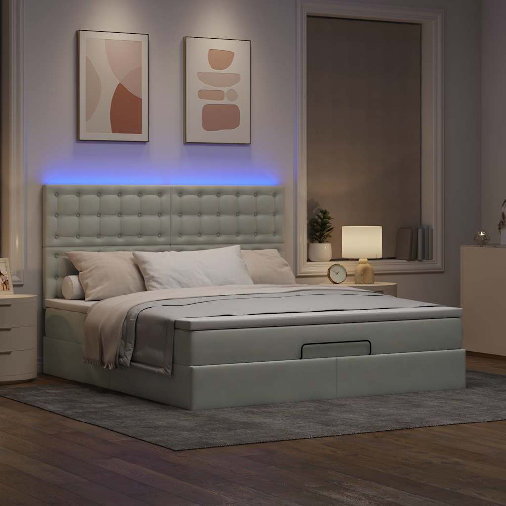 Estrutura cama otomana colchões 180x200cm veludo cinzento claro