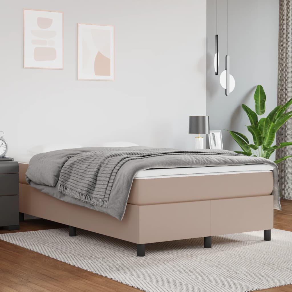 Cama boxspring c/ colchão 120x190cm couro artificial cappuccino