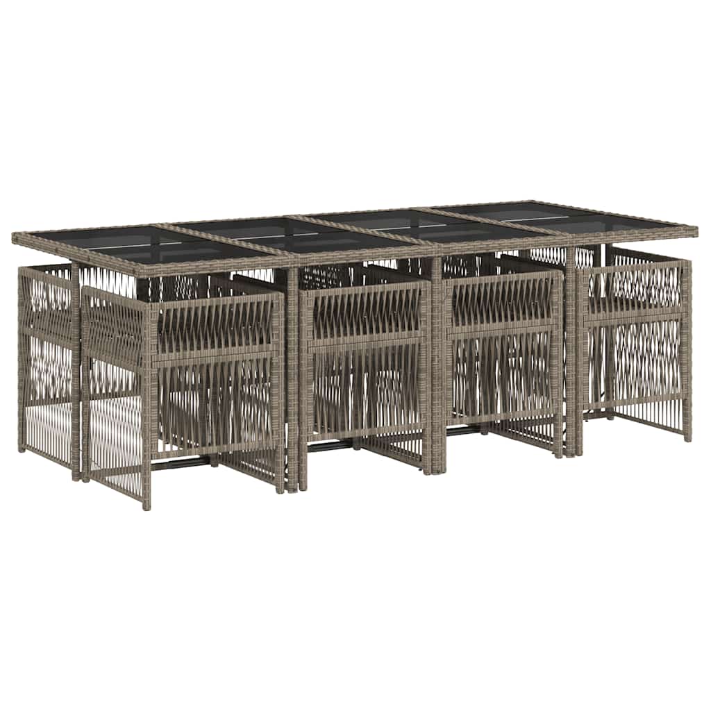 9 Pcs conjunto de jantar p/ jardim c/ almofadões vime PE cinza