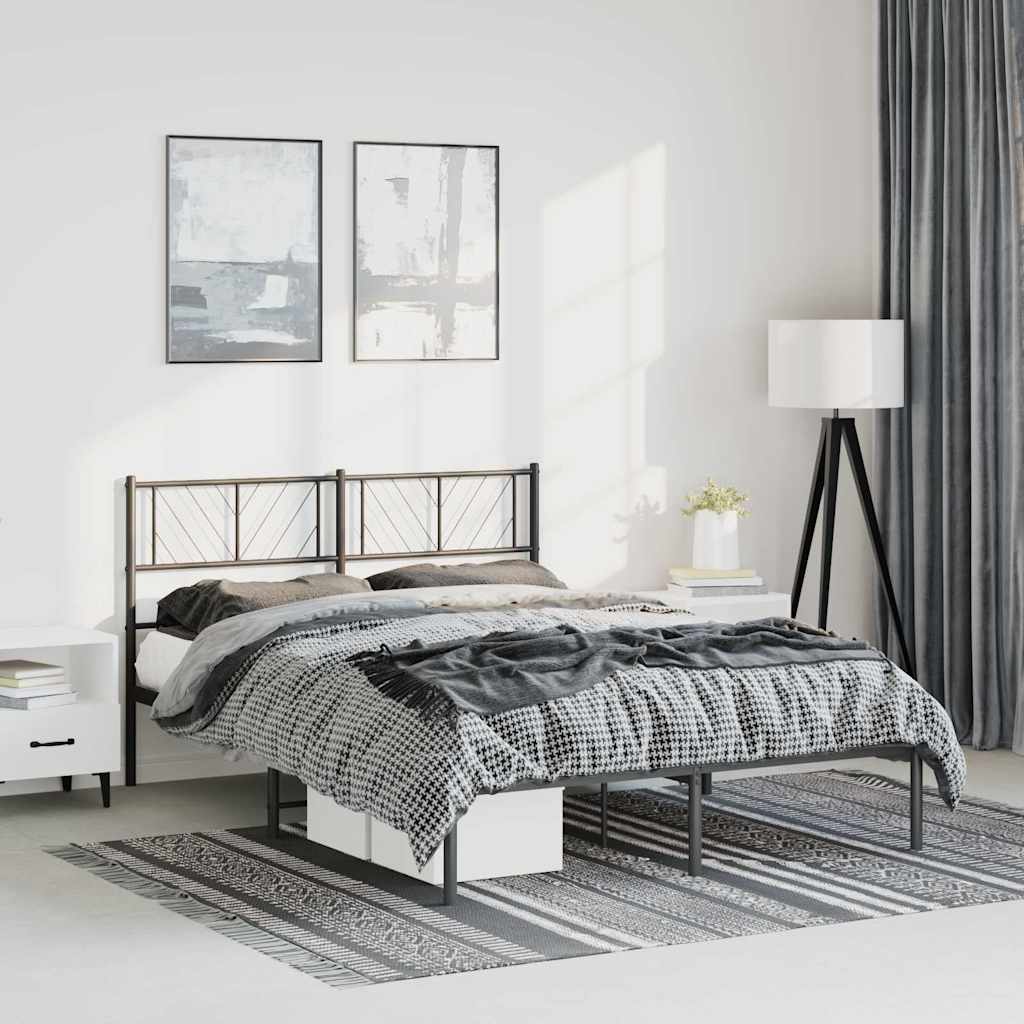 Estrutura de cama em metal com cabeceira 150x200 cm preto