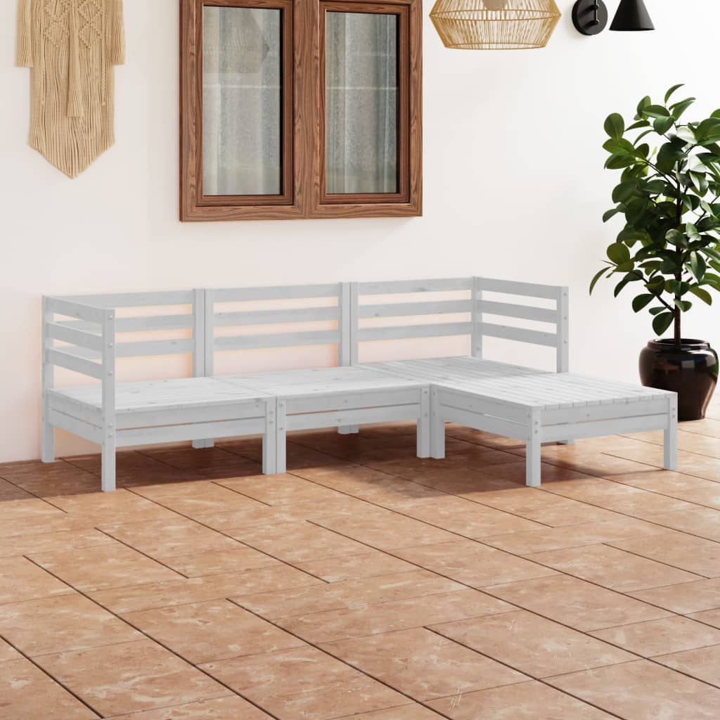 4 Pcs conjunto lounge de jardim pinho maciço branco