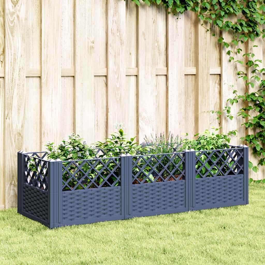 Vaso/floreira de jardim c/ estacas 123,5x43,5x43,5 cm PP cinzento azul