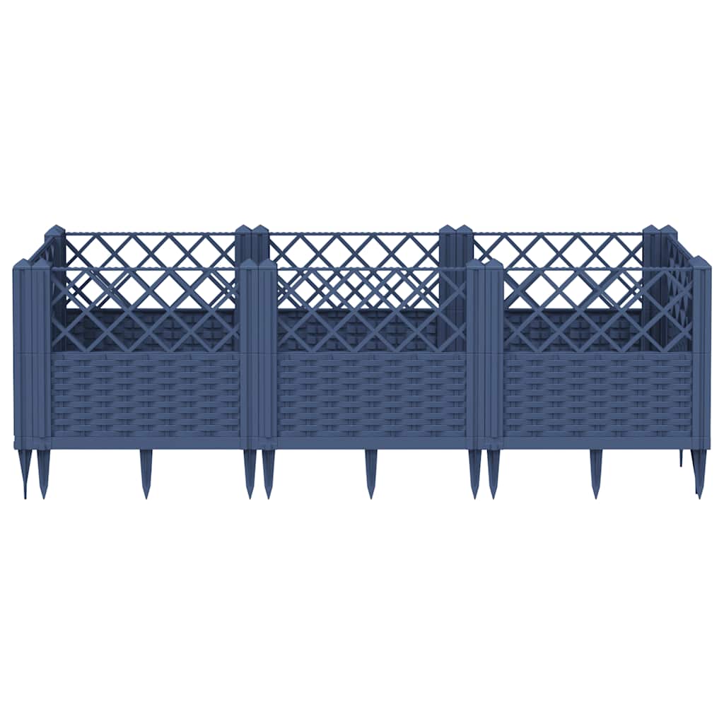Vaso/floreira de jardim c/ estacas 123,5x43,5x43,5 cm PP cinzento azul