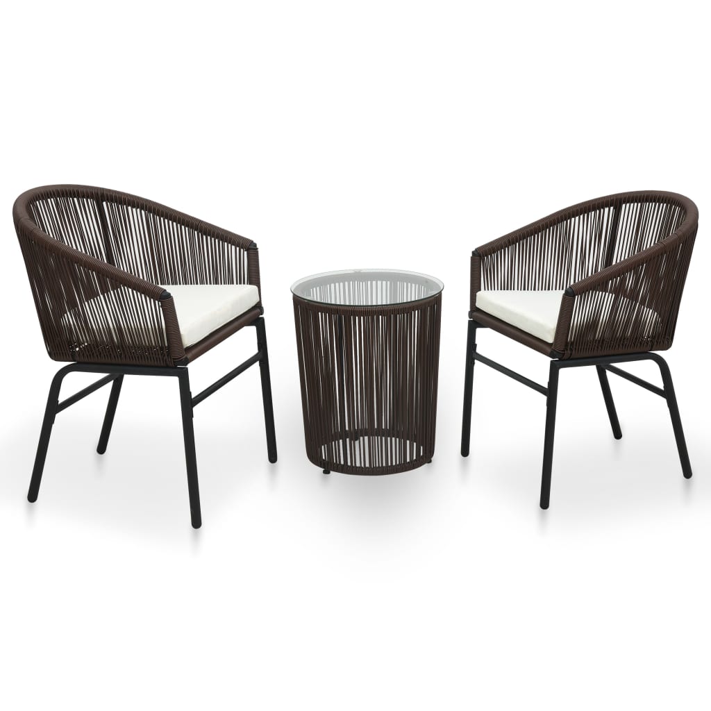 3 Pcs conjunto de bistrô com almofadões vime PE castanho