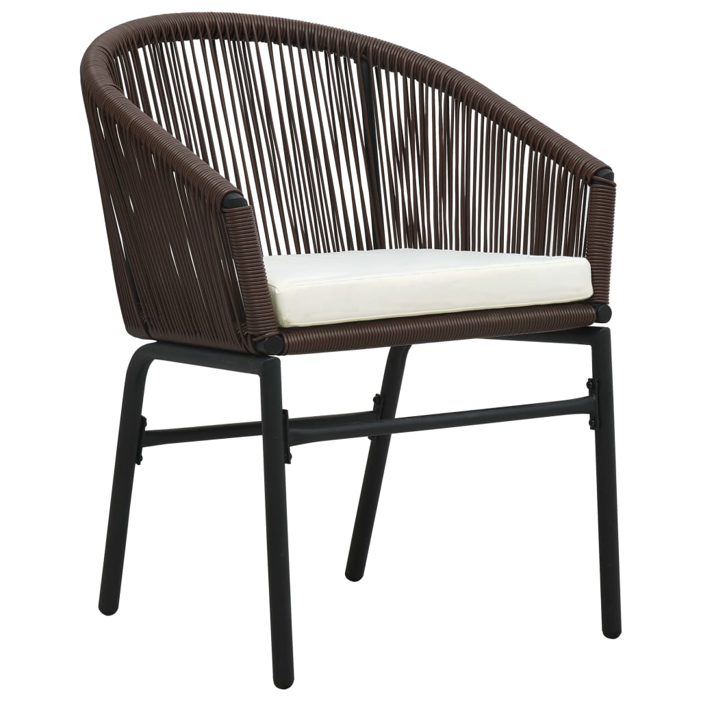 3 Pcs conjunto de bistrô com almofadões vime PE castanho
