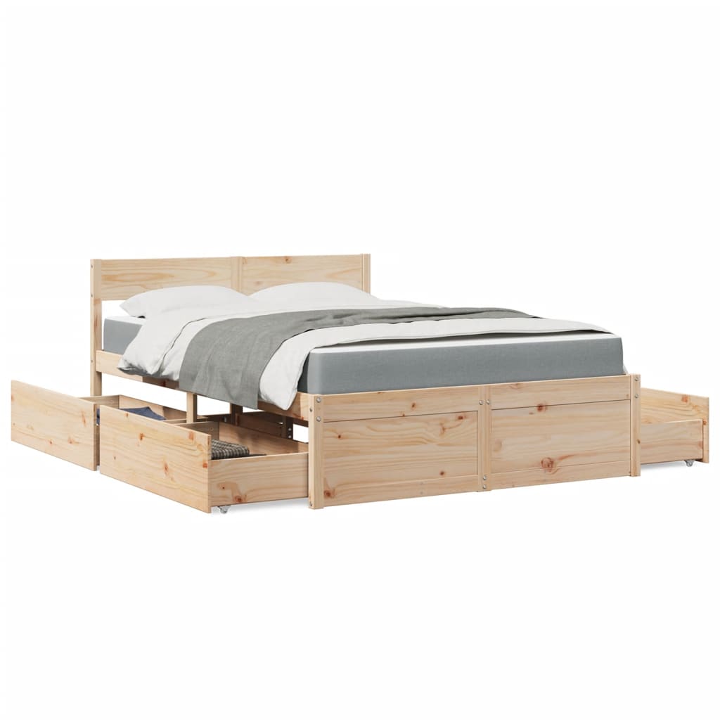 Cama com gavetas e colchão 120x190 cm madeira de pinho maciça