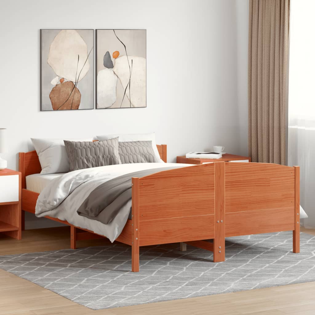 Cama sem colchão 160x200 cm madeira pinho maciço castanho-mel