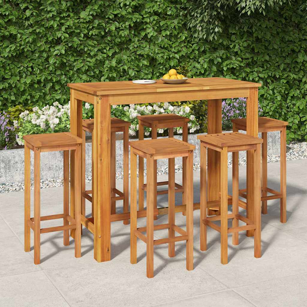 7 Pcs conjunto de bar para jardim madeira de acácia maciça