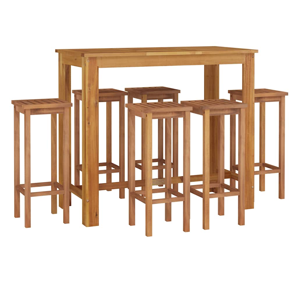 7 Pcs conjunto de bar para jardim madeira de acácia maciça